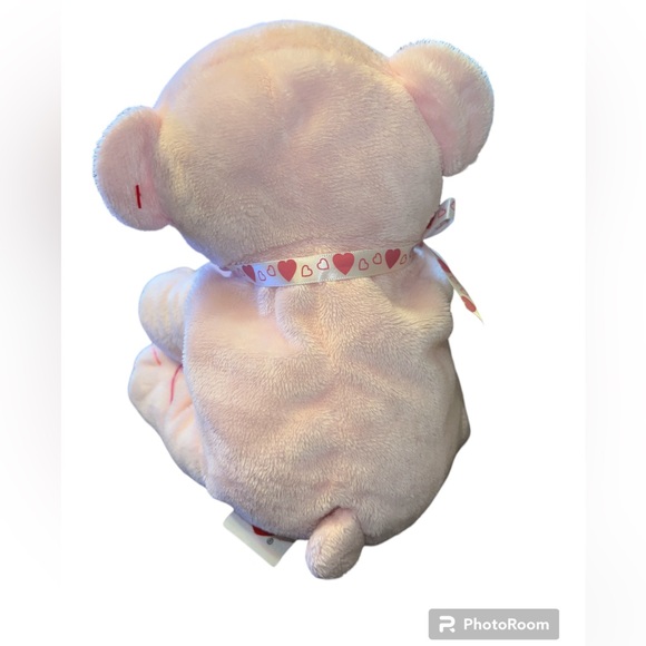 Ty Pluffies Pink Amore Teddy Bear Plush Hearts Bow 2012 9" Stuffed Animal - Picture 3 of 4